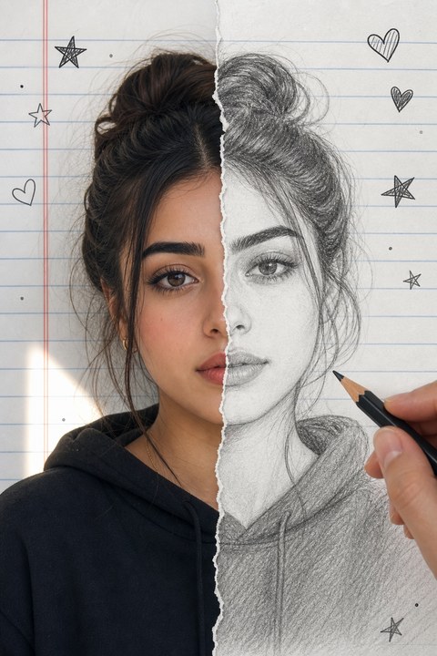 نمونه نیم‌عکس نیم‌مداد